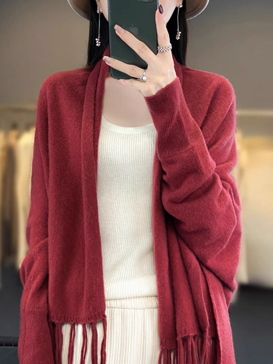 洋氣高級100純羊毛披肩長袖2023秋冬新款女高端羊絨針織斗篷外搭1