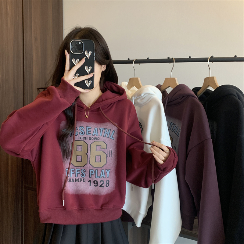 實拍 新款加絨加厚連帽衛衣女寬鬆慵懶風寬鬆休閒上衣
