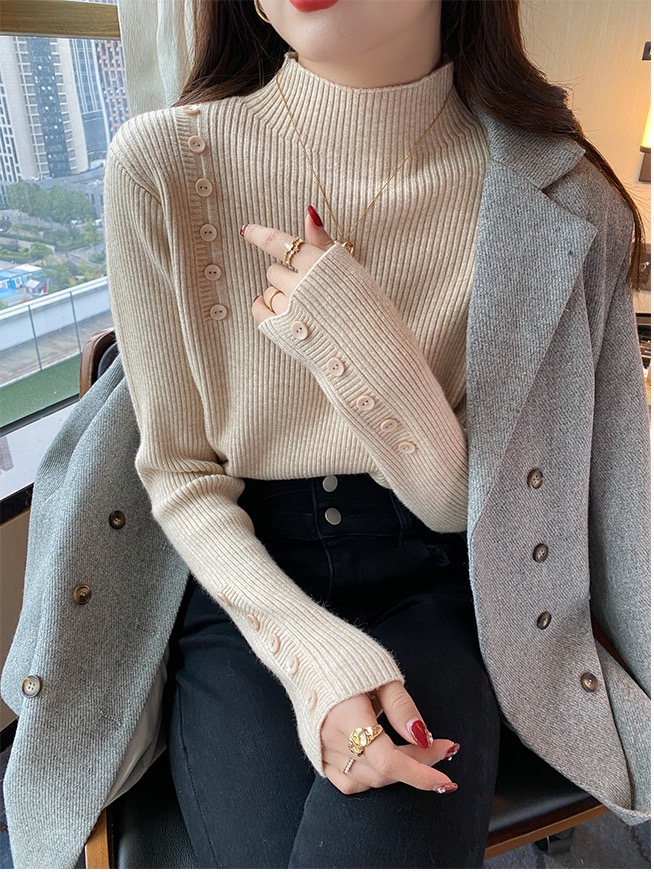 毛衣打底衫女秋冬2023新款洋氣內搭厚實高級感針織半高領白色上衣
