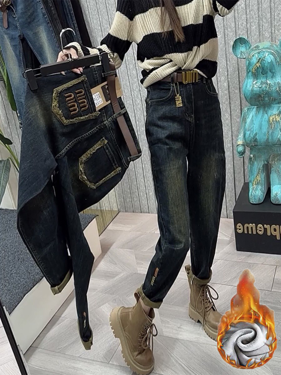 哈倫牛仔褲女大碼胖mm秋季新款梨形身材高腰寬鬆顯瘦九分老爹褲