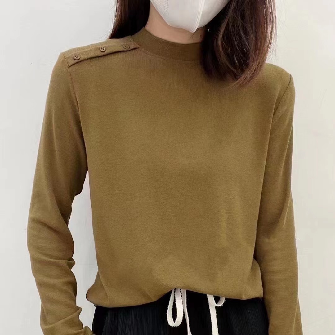 半高領長袖針織打底衫女士秋冬新款2023內搭加絨毛衣套頭洋氣上衣
