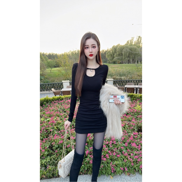 琪姐純欲連衣裙性感辣妹鏤空一根帶修身顯瘦連衣裙