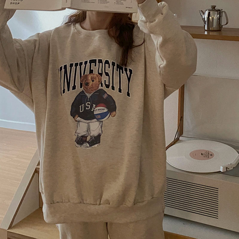 South Korea's 2023 autumn and winter fashion sports lazy style sweatshirt and sweatpants suit for female students loose casual two-piece set