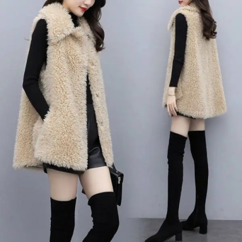 Lamb velvet vest for women  winter new Korean style loose teddy velvet splicing fur one-piece vest jacket