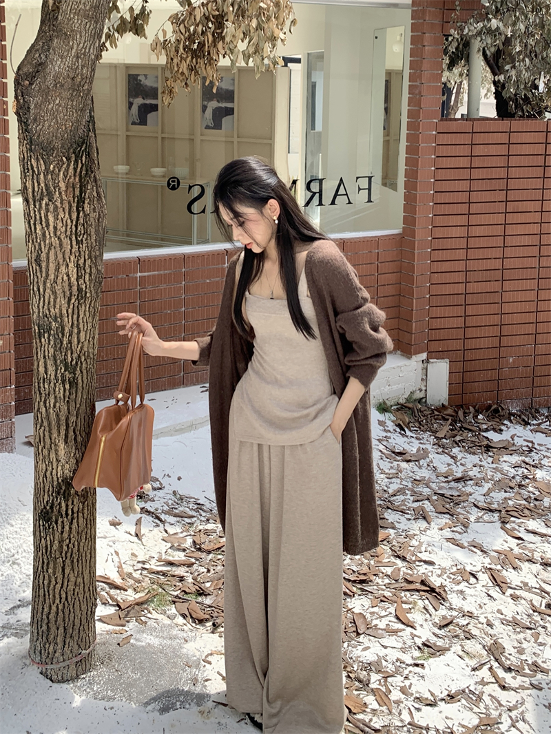 實拍 7935純色吊帶+7936休閒寬鬆直筒褲+2126美拉德針織長款開衫