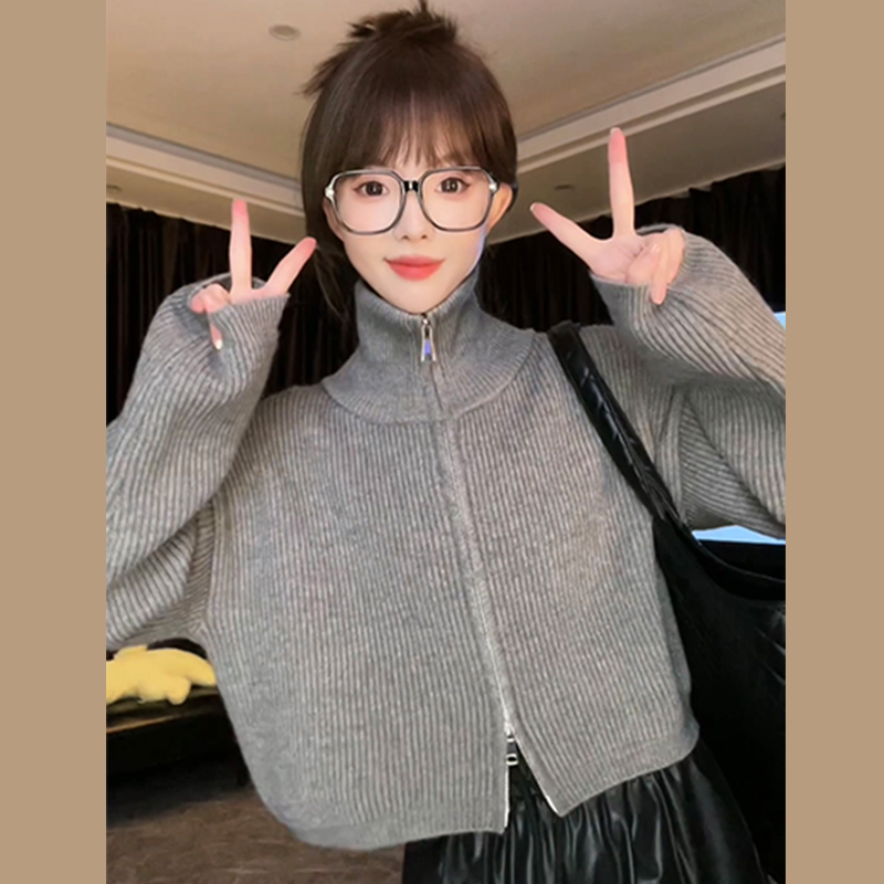 軟糯慵懶毛衣外套女秋冬季2023新款高領內搭打底針織開衫上衣
