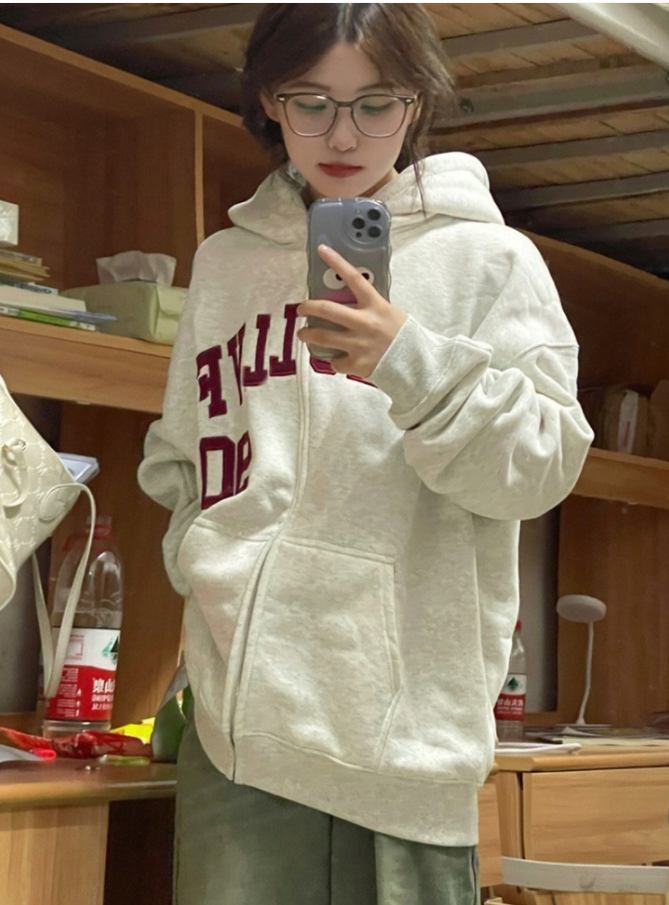 310g imitation cotton interwoven fabric, non-pilling, velvet sweatshirt for women, hooded letter embroidery, double layer hood with back strip