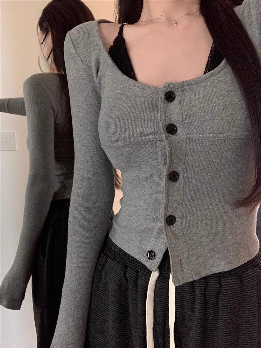 舒服絨 假兩件蕾絲吊帶打底t恤女秋冬修身長袖上衣