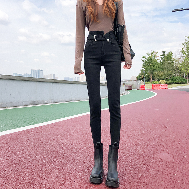 實拍2023秋季時尚潮流高腰修身復古牛仔褲女
