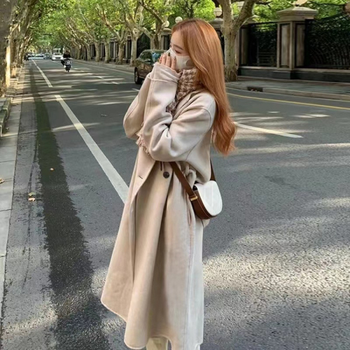 Double-sided fleece coat for women, mid-length thickened 2023 autumn and winter new style Hepburn style small woolen coat