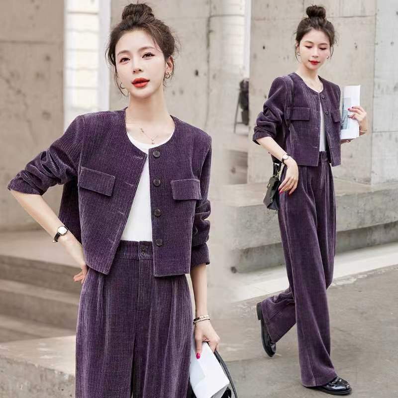 Xiaoxiangfeng purple suit for women 2023 spring and autumn new wide-leg pants royal sister temperament goddess style fashionable two-piece set