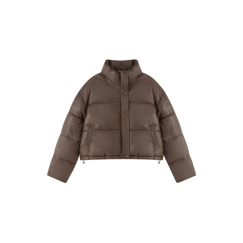 Real shot of no-wash PU leather down cotton jacket for women 23 new style ultra-short stand-up collar thickened small man jacket winter outer