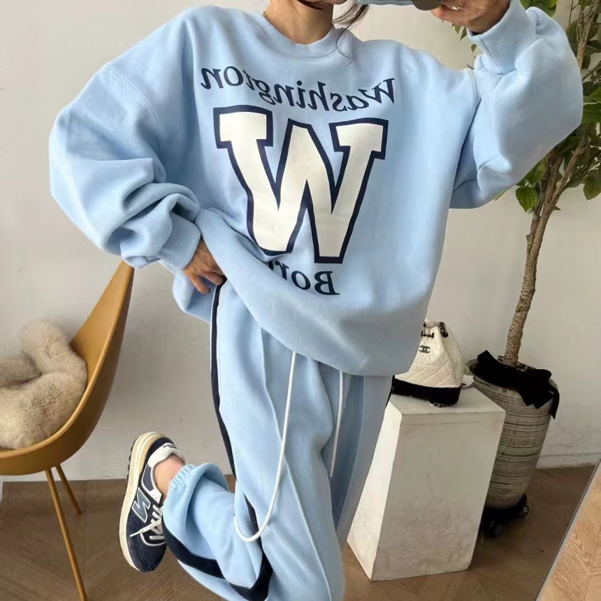 Korean style velvet thickened casual sports suit for women autumn and winter 2023 new letter fashion two-piece set