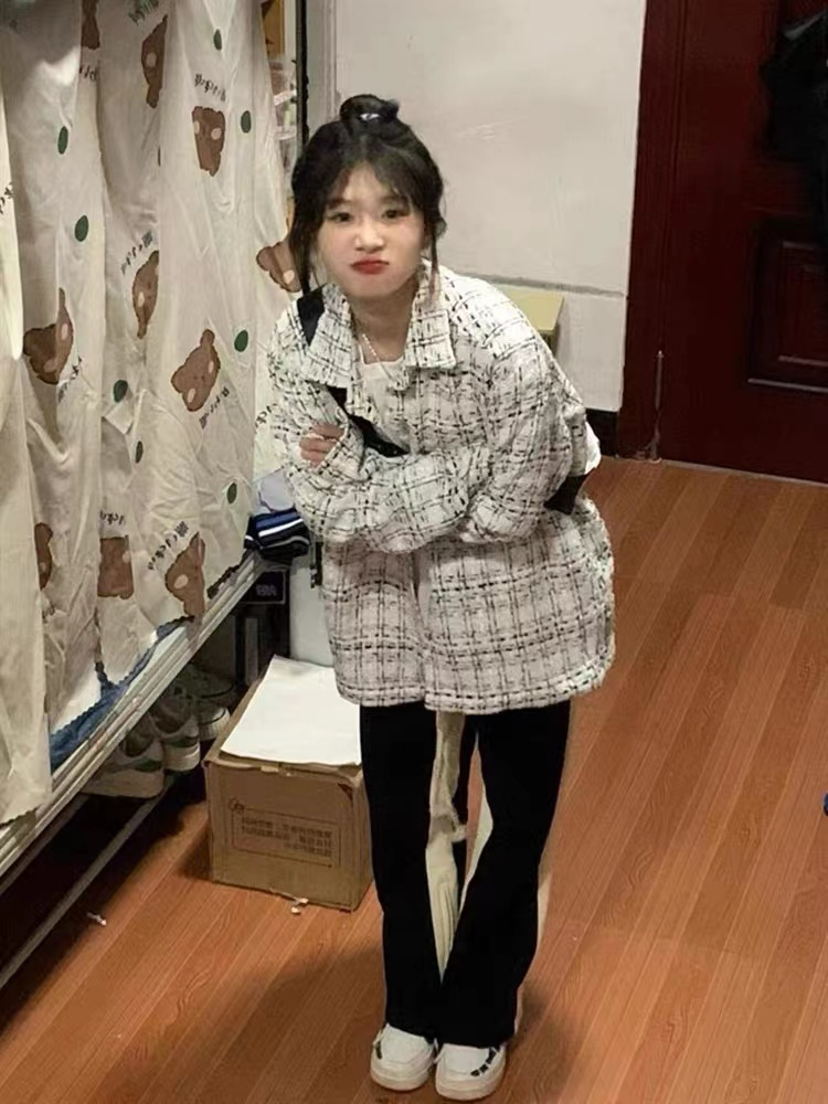 原版提花面料有加里布小香風外套女寬鬆復古格子襯衫好質量