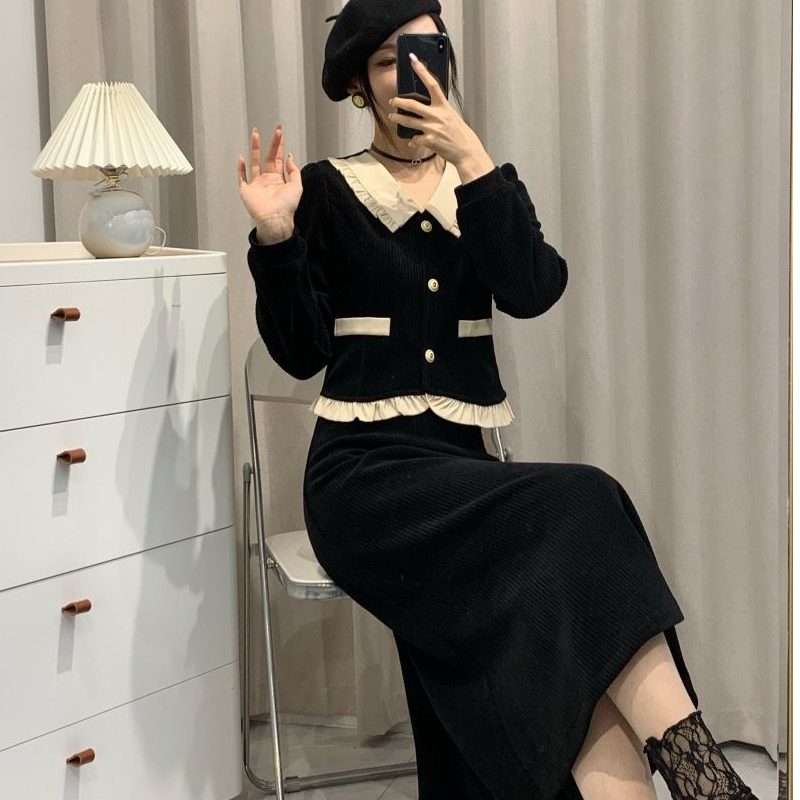 法式小香風紅色燈芯絨套裝女小個子高級感名媛氣質時尚兩件套