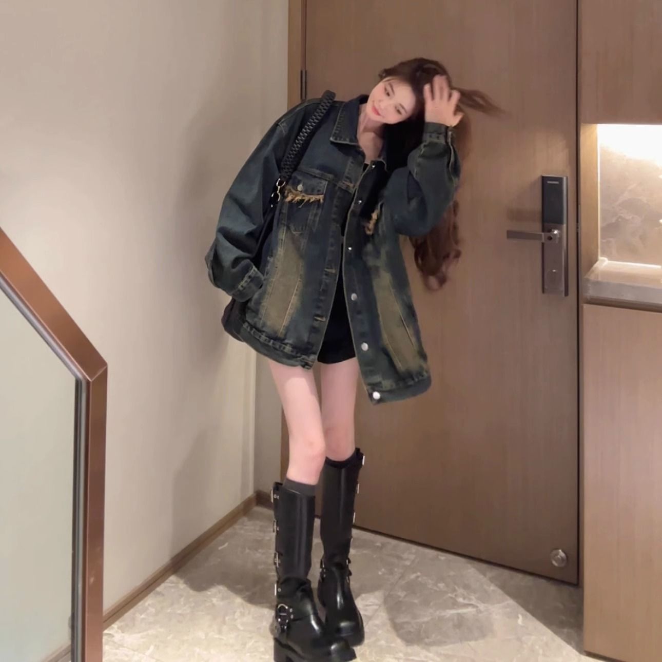 復古牛仔外套女春秋季新款韓系時髦翻領寬鬆休閒水洗夾克上衣潮