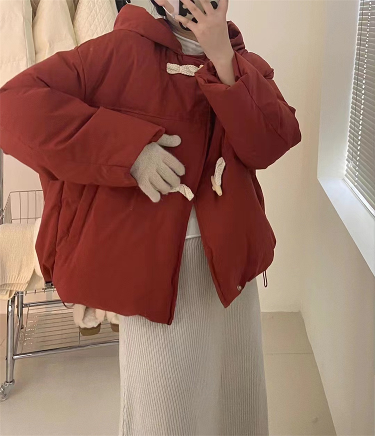 Net picture horn button down jacket for women new Korean style short loose loose winter warm jacket trendy for little people