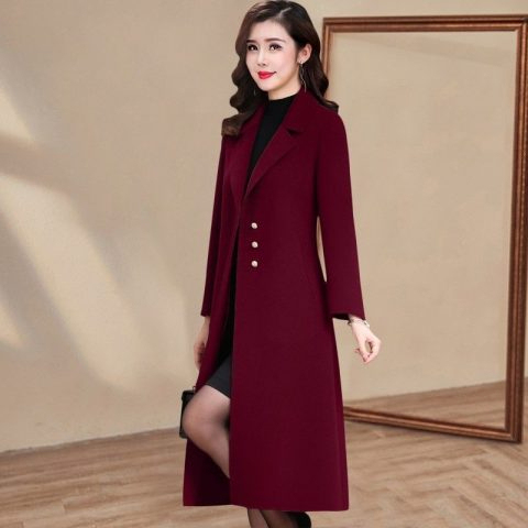 Solid Color Woolen Jacket 2023 Autumn and Winter New Large Size Loose Middle-aged and Elderly Mother's Wear High-end Fashion Windbreaker Women