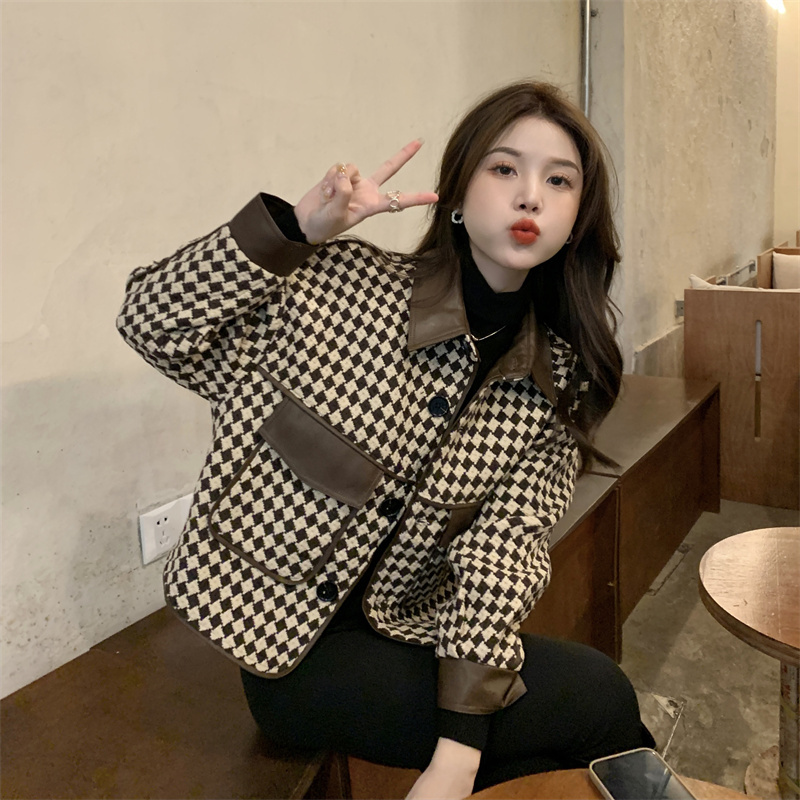Quality inspector's picture of the new Korean version of the niche non-contrast style small houndstooth niche tops and jackets