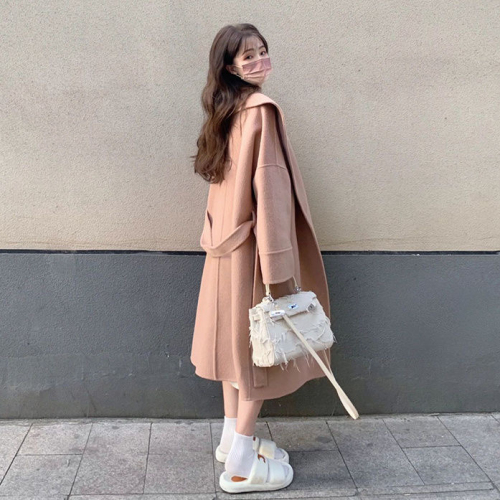 Woolen coat for women, college style Korean style  winter pink niche temperament woolen coat for small people