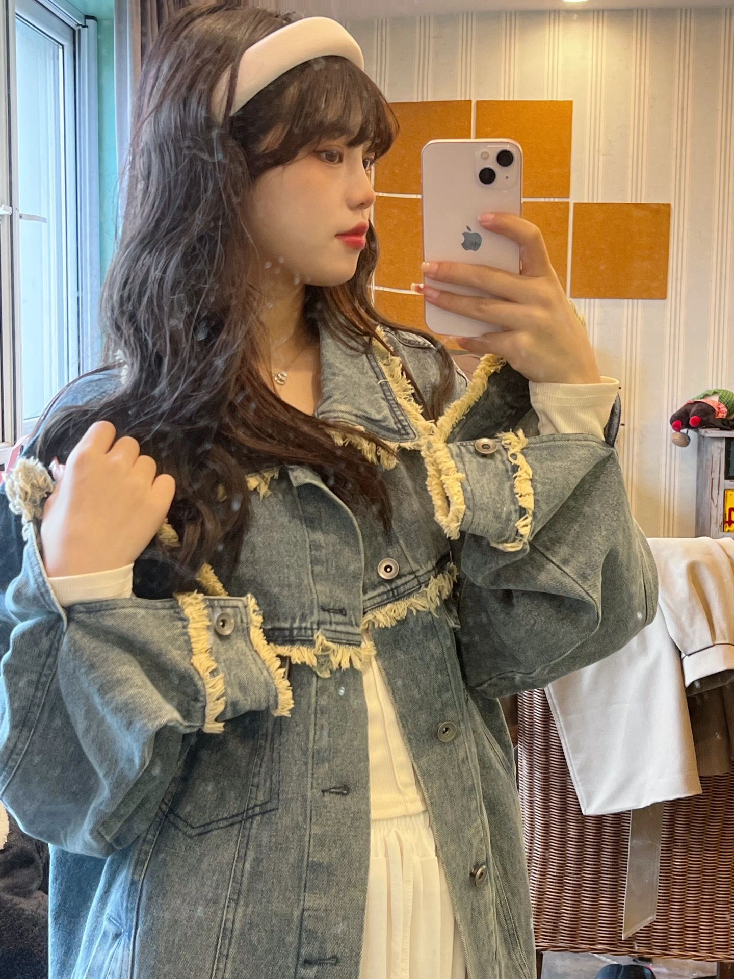 美式復古港風寬鬆牛仔外套女秋冬2023新款oversize設計感小眾上衣
