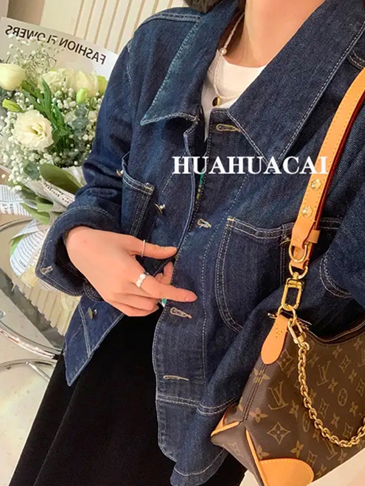 2023春秋季復古工裝風休閒寬鬆短款牛仔外套女潮ins韓版開衫上衣
