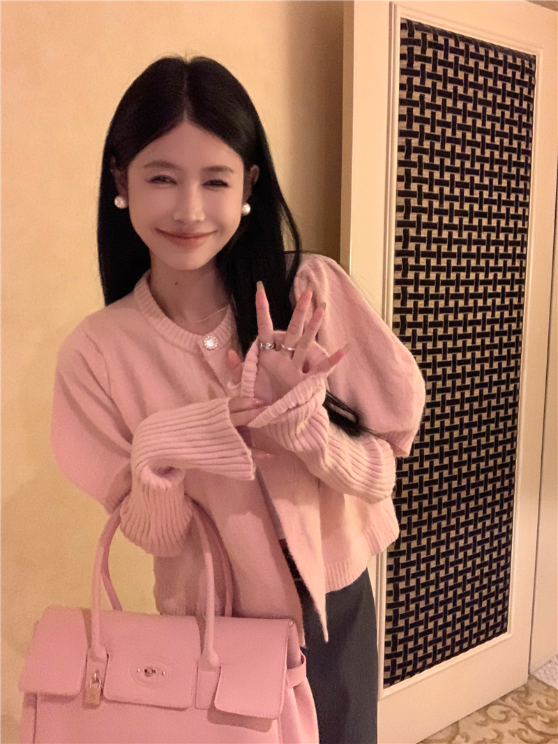 實拍 軟糯水貂絨毛衣女秋冬2023新款外穿配袖套短款外套