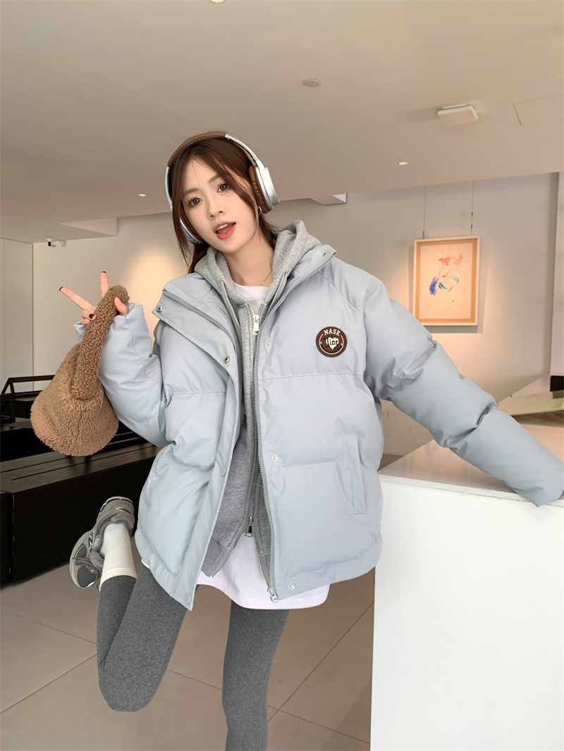 Actual shot of 2023 new winter commuter Korean style thickened warm stand-up collar cotton coat