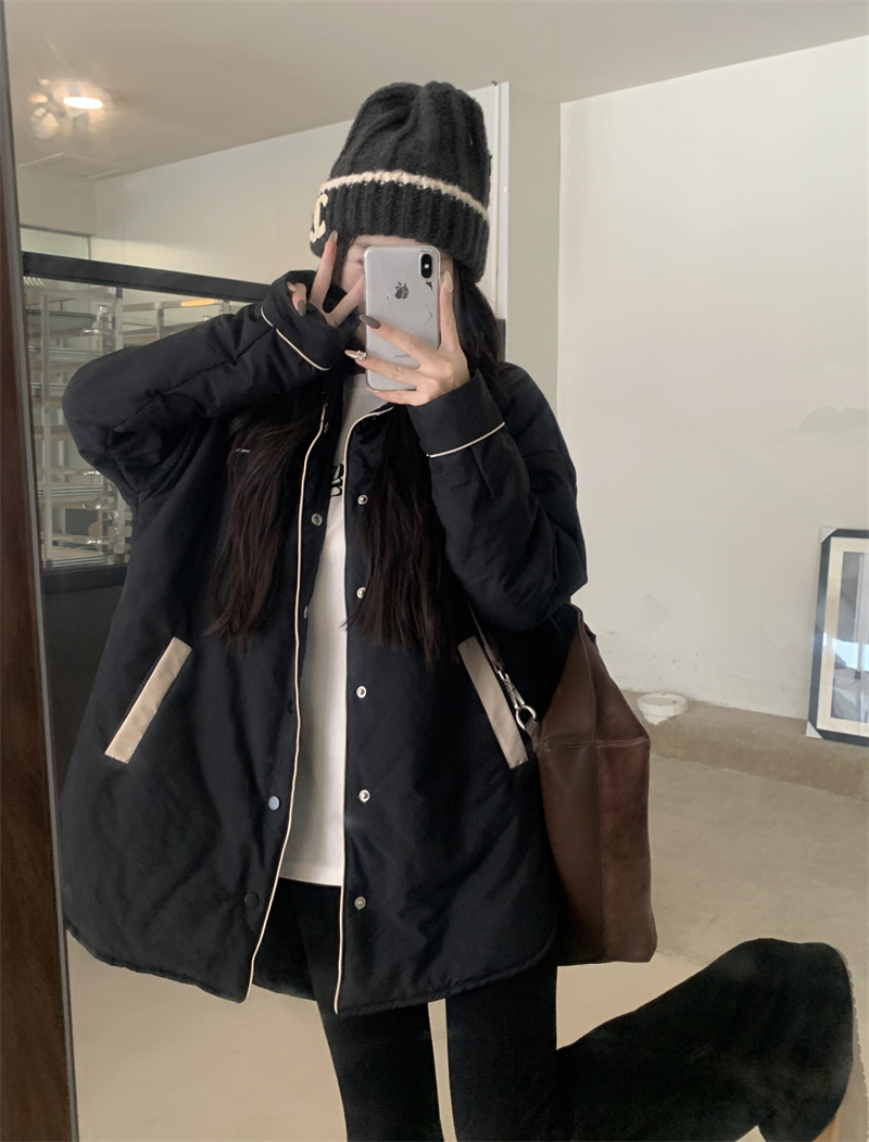 Real shot~Solid color lazy cotton coat for women, versatile loose casual niche jacket and cotton coat