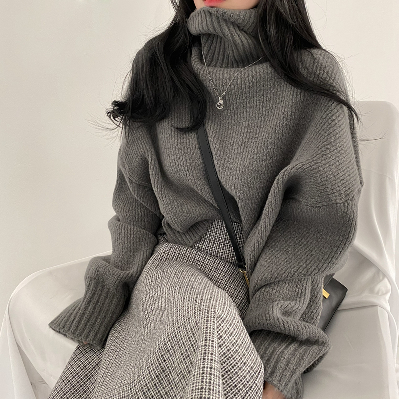 Korean chic high collar thickened warm good quality pullover sweater versatile knitted top for women