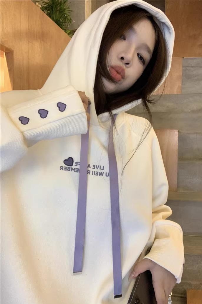 楊泡泡 翻領字母oversize衛衣女秋季新款小個子韓版拉鏈套頭上衣