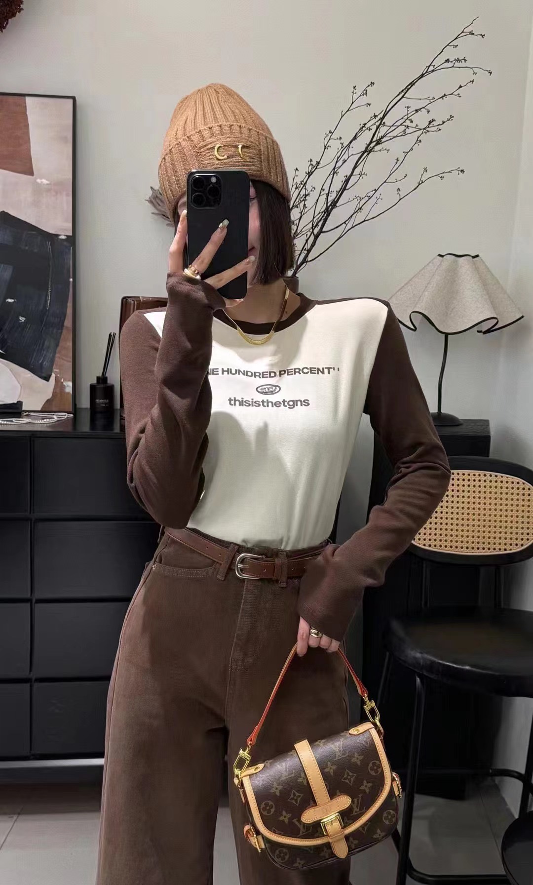 2023 Autumn and Winter New Korean Style Slim Fit Round Neck Long Sleeve Velvet T-Shirt Color Block Letter Printing Versatile