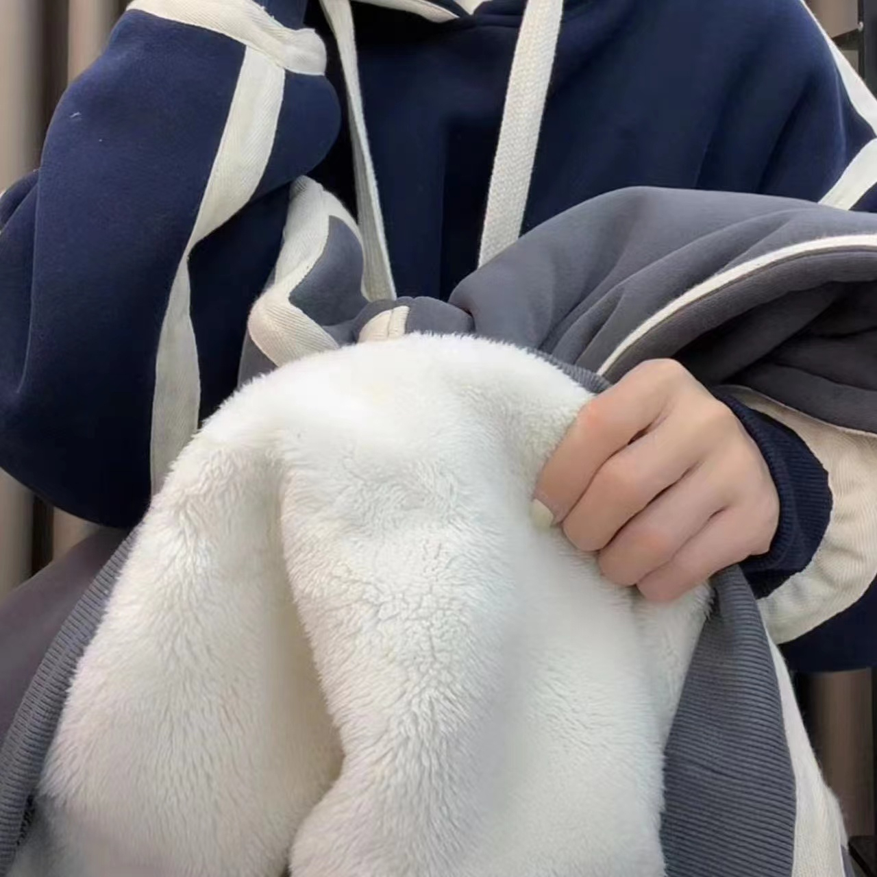 官圖~華棉複合北極絨 後領包邊北極絨加絨加厚連帽衛衣女