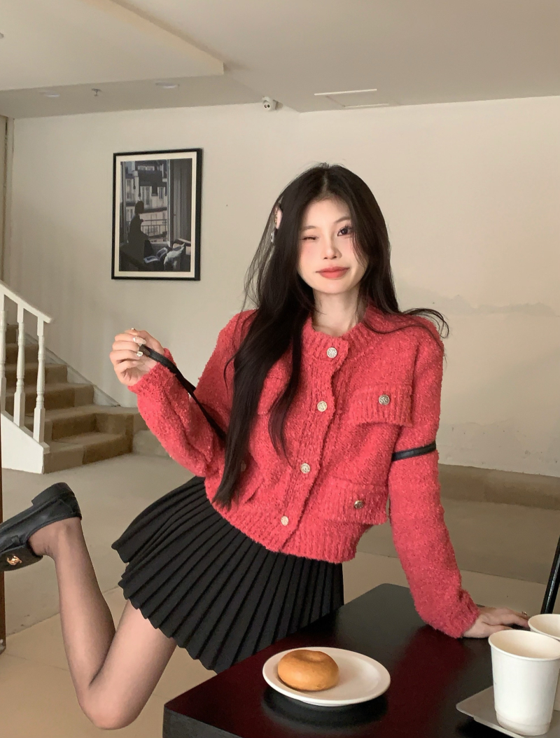 實拍 法式圓領單排扣毛衣外套秋冬高級感氣質多口袋針織開衫