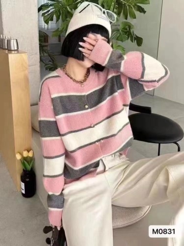 Striped sweater autumn sweater for women winter  new coat high-end lazy style loose forest cardigan