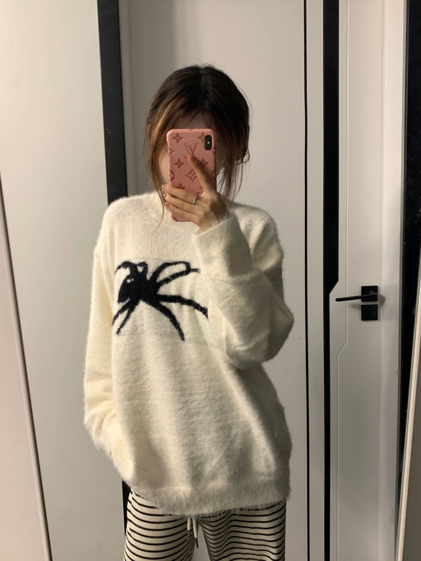高級感毛茸茸馬海毛蜘蛛毛衣女秋冬設計感小眾寬鬆軟糯慵懶針織衫