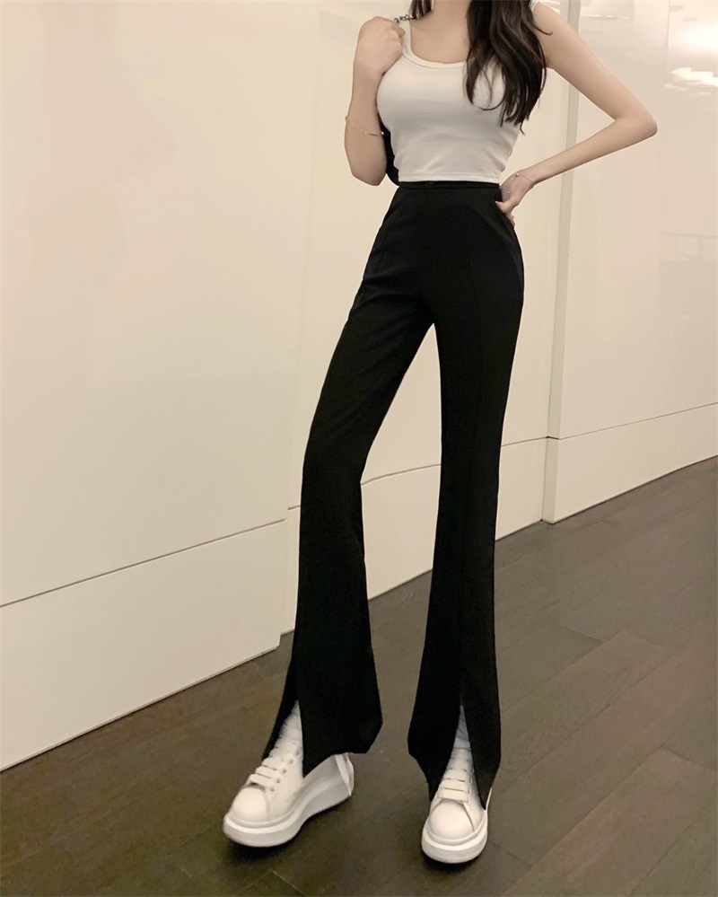 實拍  西裝闊腿褲女高腰氣質垂感開叉顯瘦長褲寬鬆休閒直筒褲