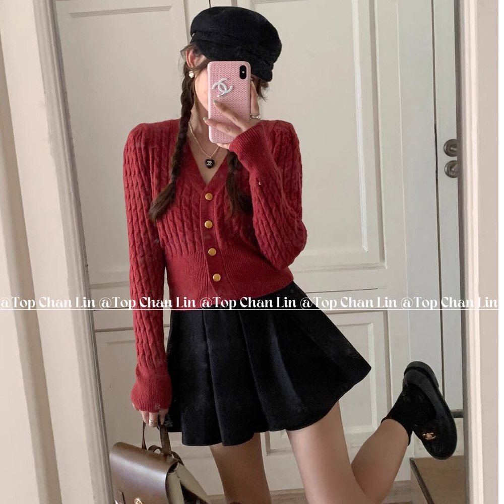 學院風百變法式氣質V領麻花毛衣外套女秋冬短款洋氣減齡針織開衫