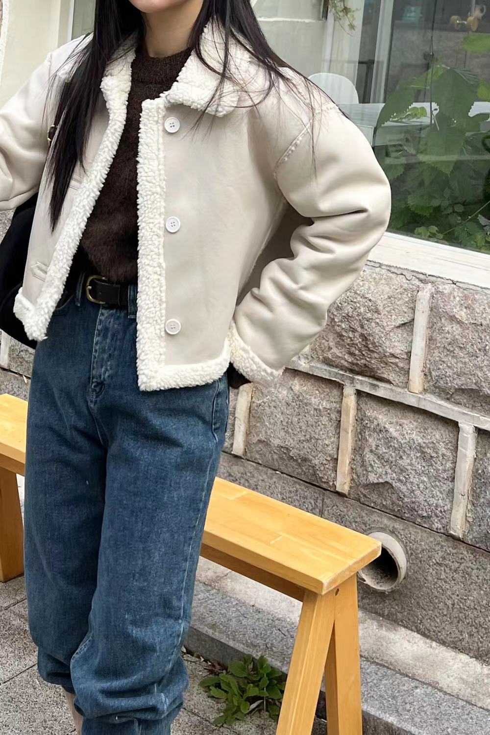 Korean chic fur integrated lapel short fur coat