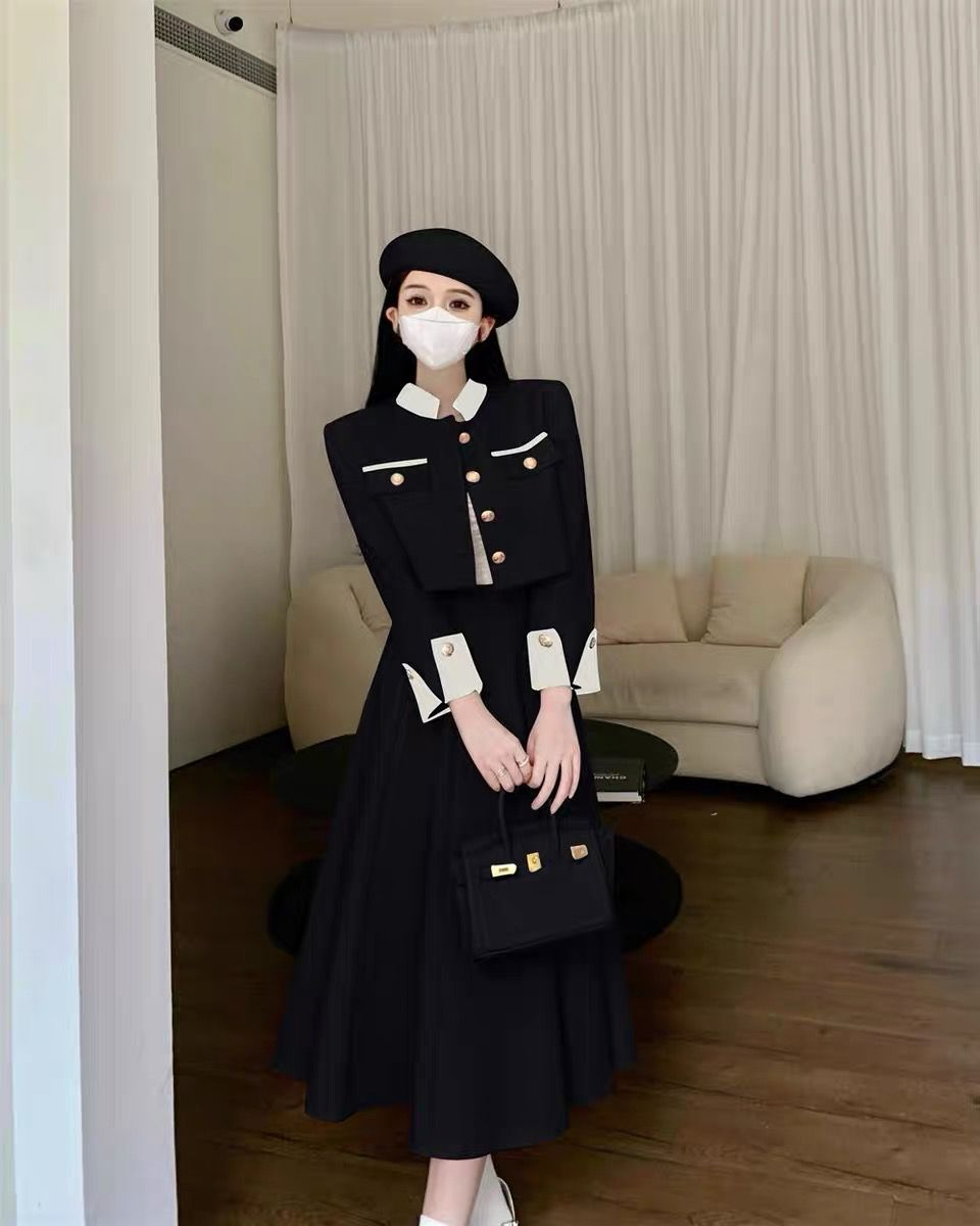 法式小香風名媛氣質兩件套2023秋冬新款短外套半身長裙時尚套裝女