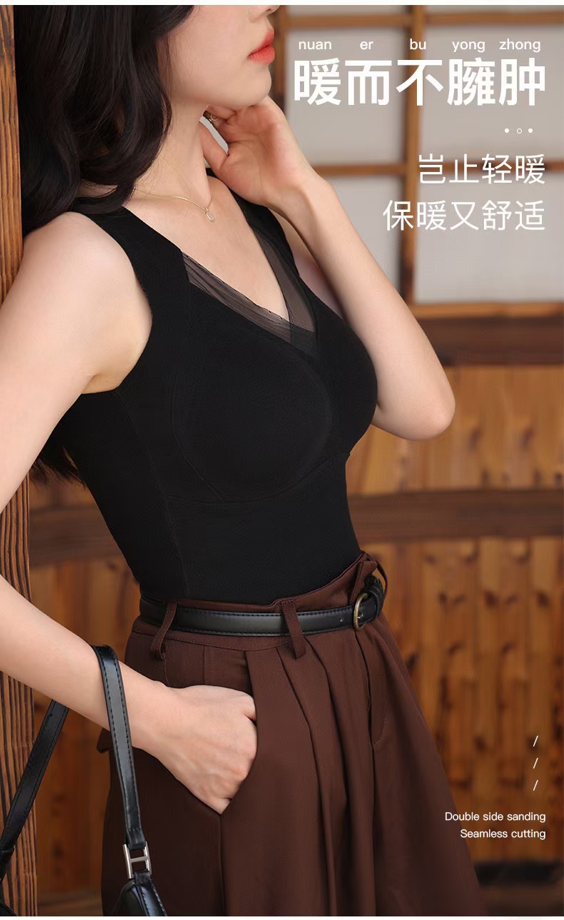 秋冬石墨烯保暖背心冬季免穿文胸美背女士固定杯無鋼圈打底上衣女
