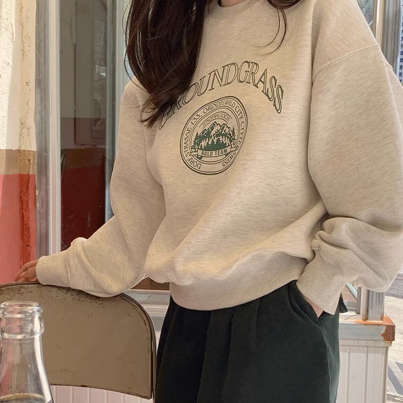 純棉複合 小個子短款衛衣女秋冬裝寬鬆慵懶風長袖圓領上衣