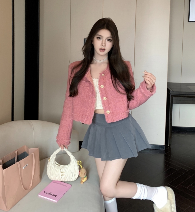 Actual shot French high-end temperament top, versatile, slimming, fashionable short coat for women