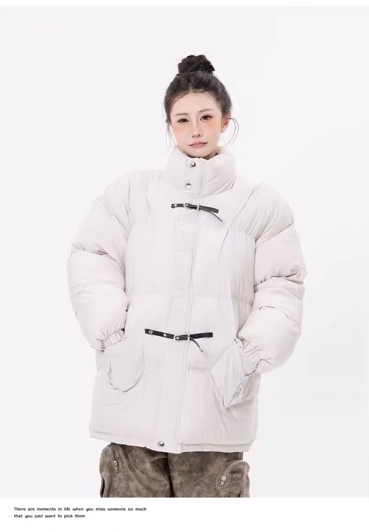 American retro trendy brand loose thickened leather buckle workwear bread coat cotton coat women's winter cotton coat and jacket