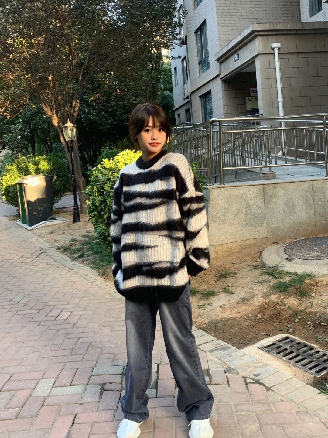 161#條紋毛衣女學生冬季保暖日系外套寬鬆針織衫外套