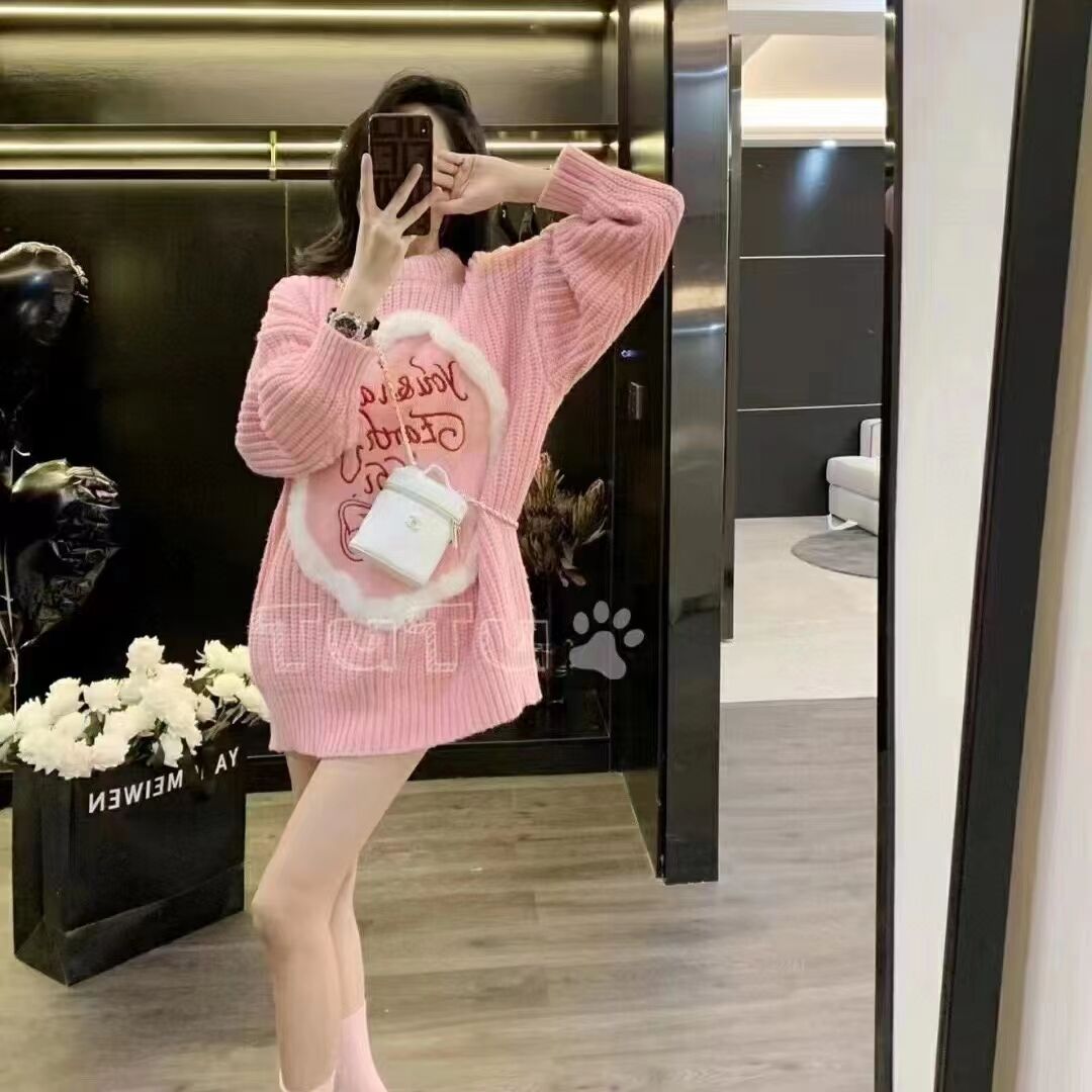 Leathercat韓系慵懶風毛衣女秋冬學生新款寬鬆百搭甜美針織衫上衣