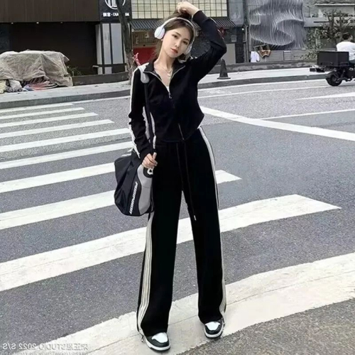  Spring and Autumn New Korean Fashion Wide Leg Pants Suit Large Size Women's Casual Sports Suit Two-piece Set
