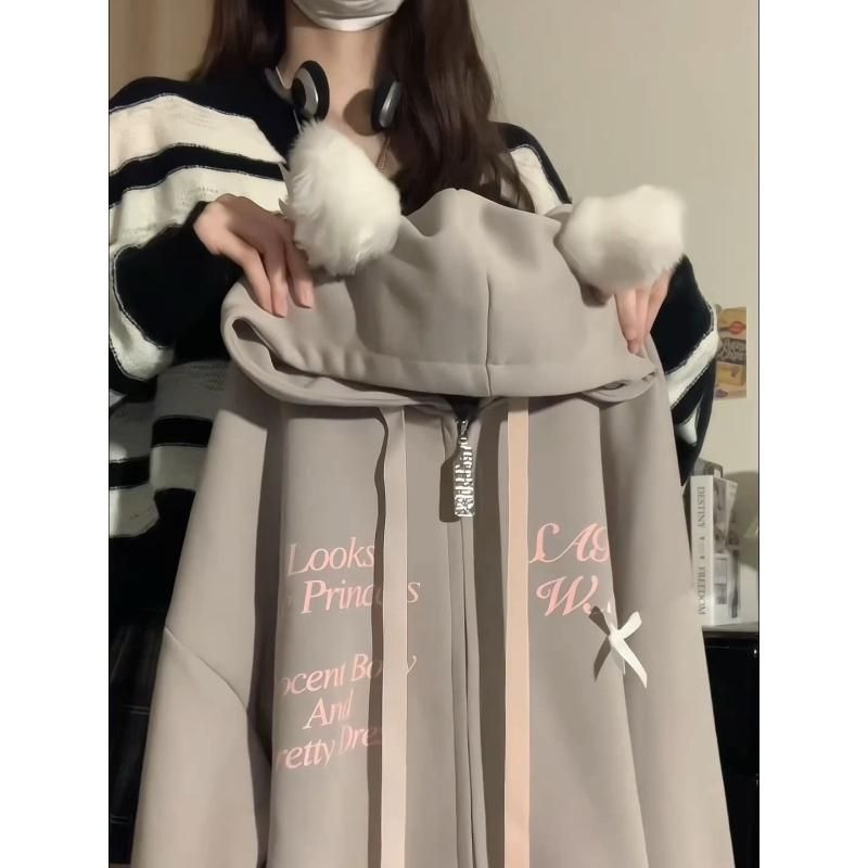 華棉複合超柔連帽衛衣女秋冬季加絨加厚歐貨高端洋氣高街歐美風