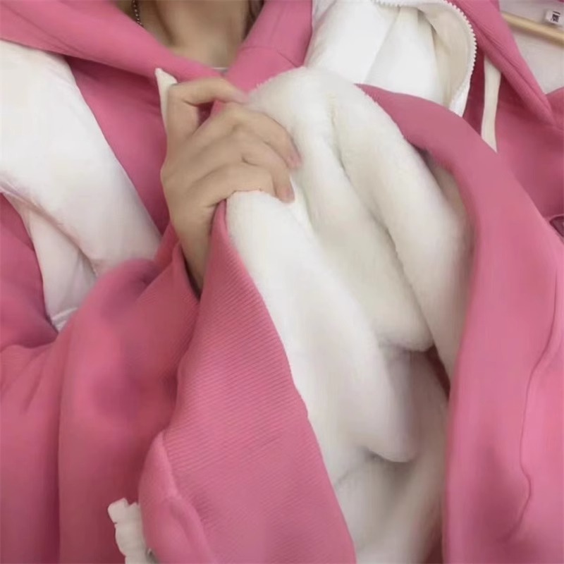 小個子顯瘦羊羔絨加絨衛衣女oversize秋冬季加厚保暖超厚連帽上衣
