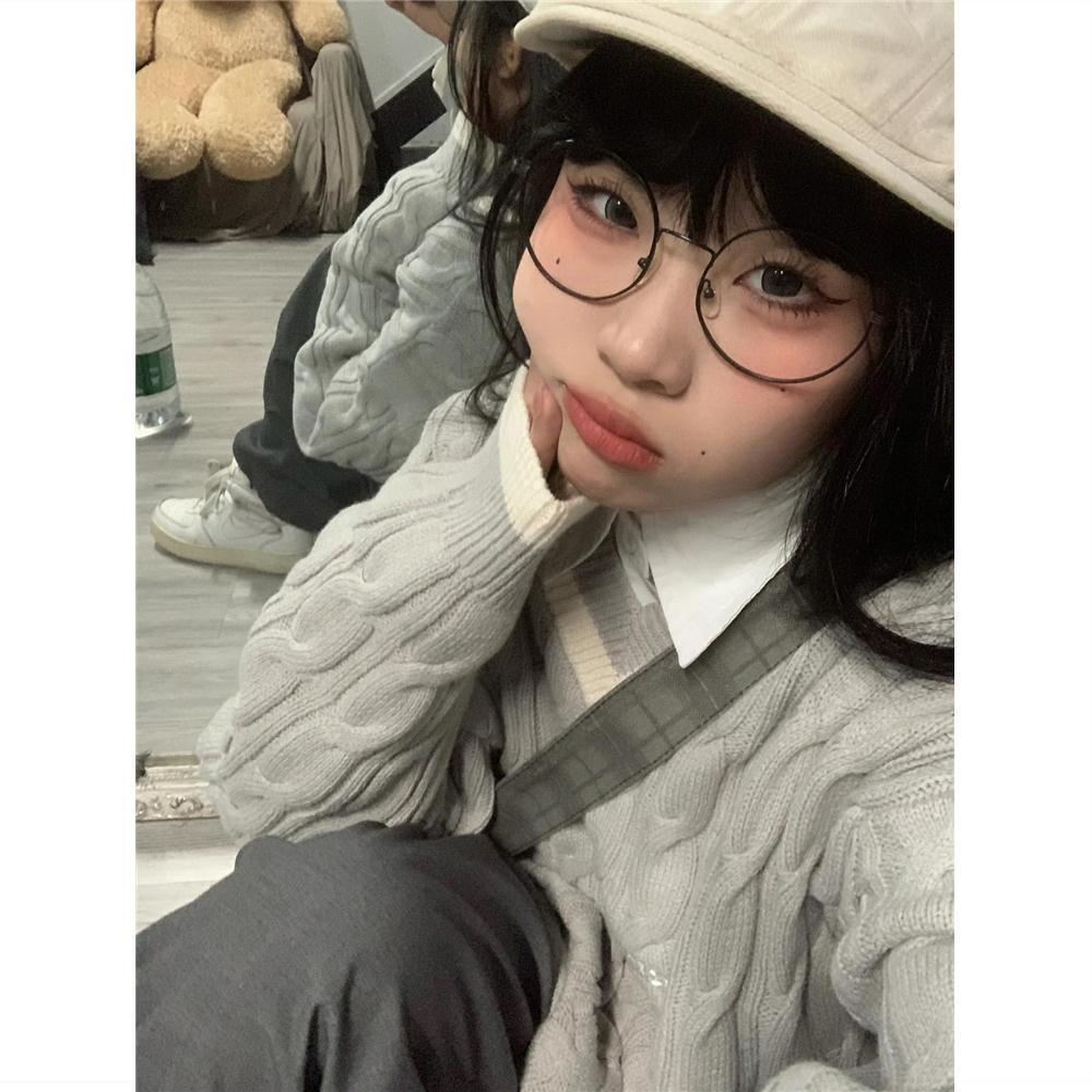 133#V領毛衣女學院風針織衫